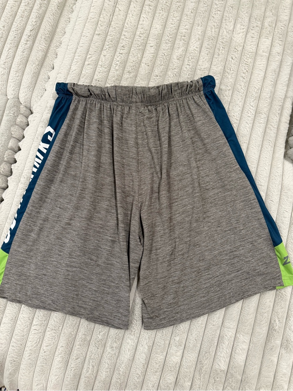 Seattle Seahawks Men's Gray Athletic Shorts with Navy & Lime Accents - Picture 3 of 4